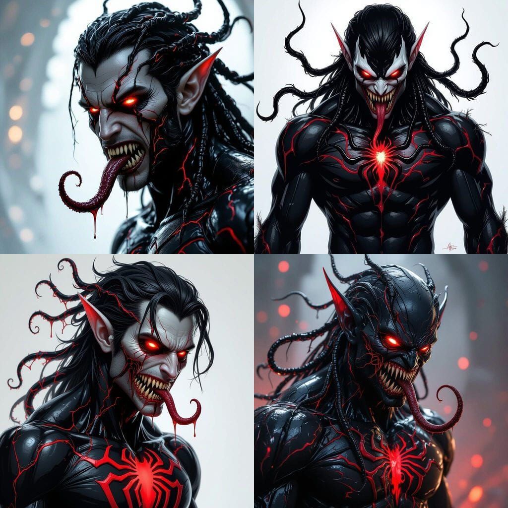Corrupted Elf with Symbiote Tentacles and Glowing Red Eyes