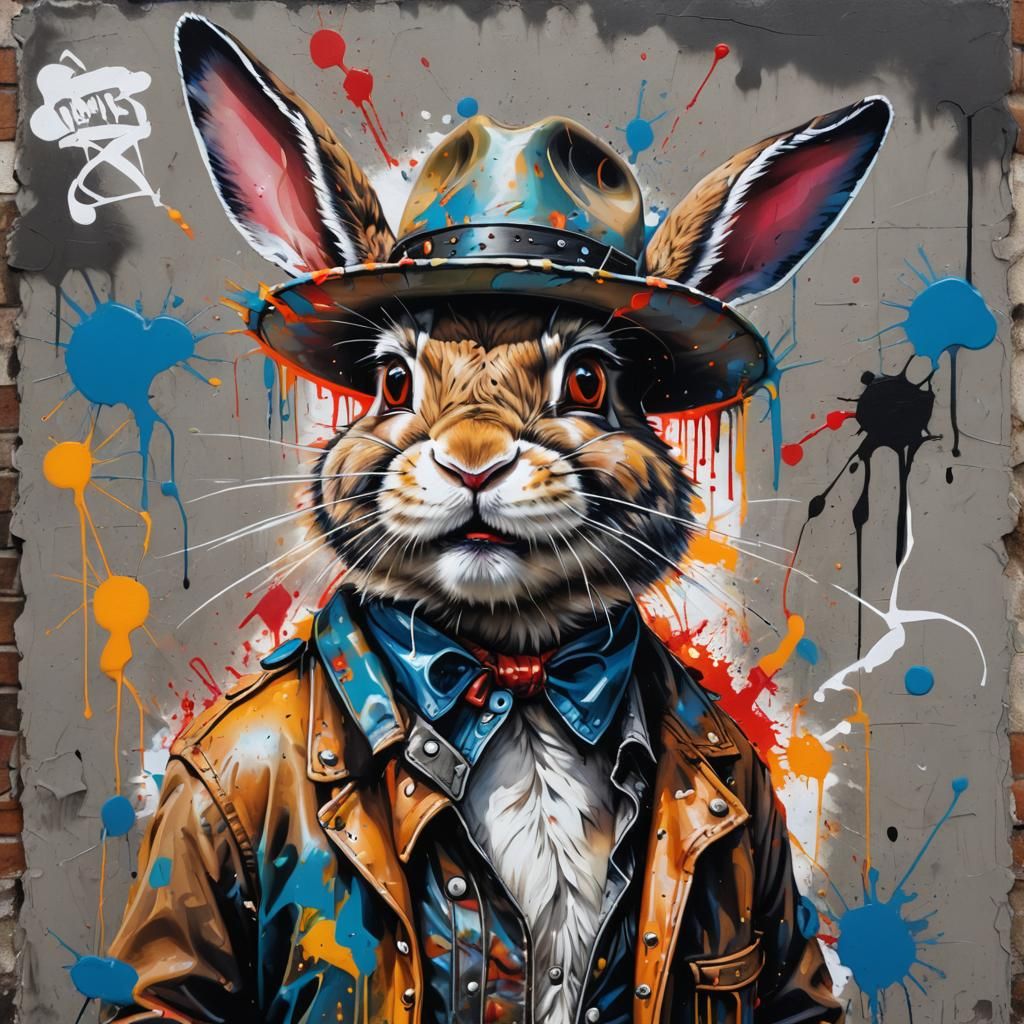 Angry Rabbit Cowboy in Graffiti Art Style