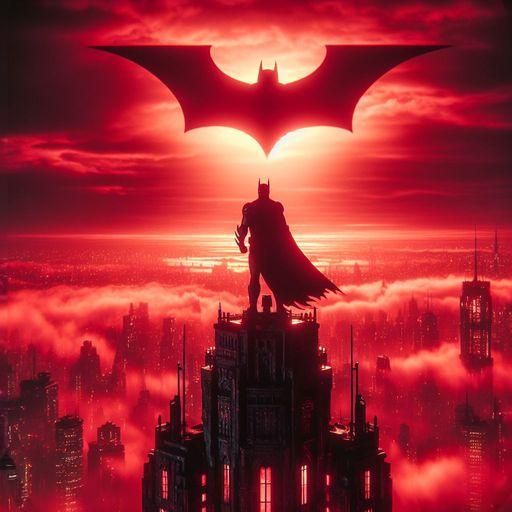 Batman on Gotham Building with Bat Signal