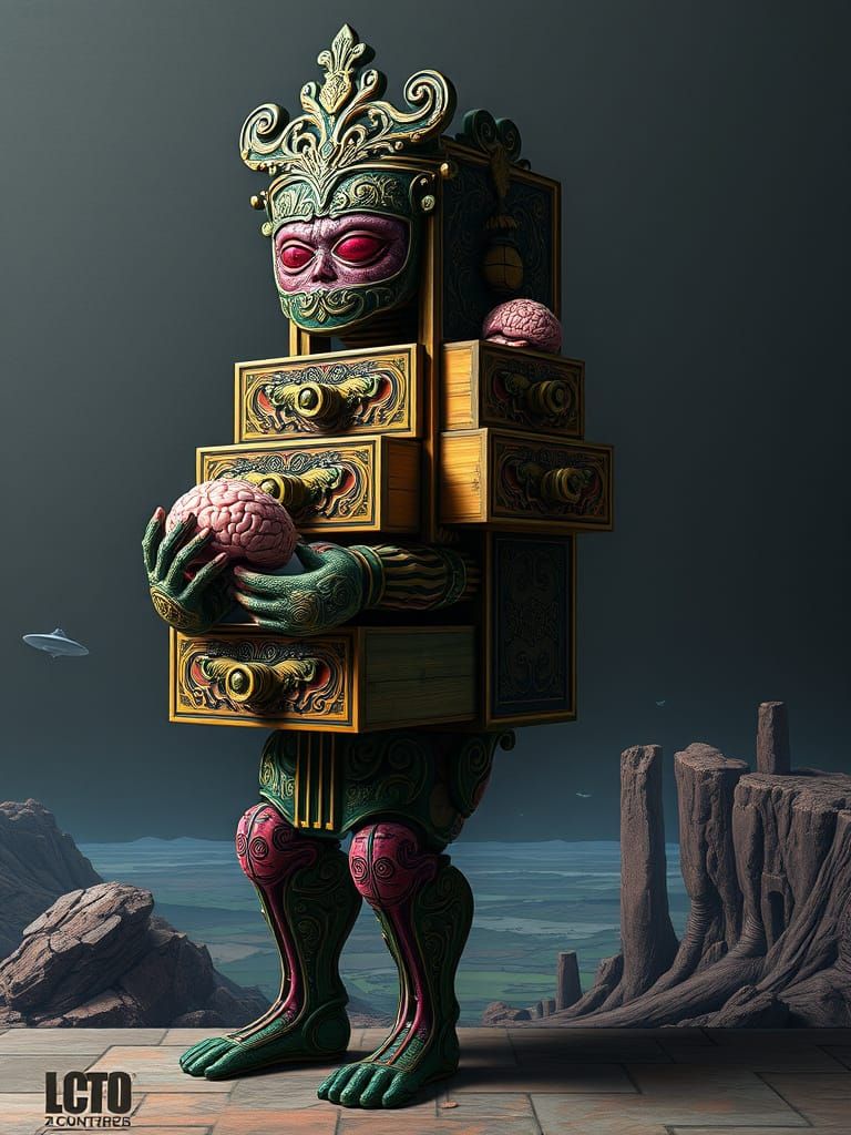 Humanoid Figure Composed of Drawers in Ornate Style