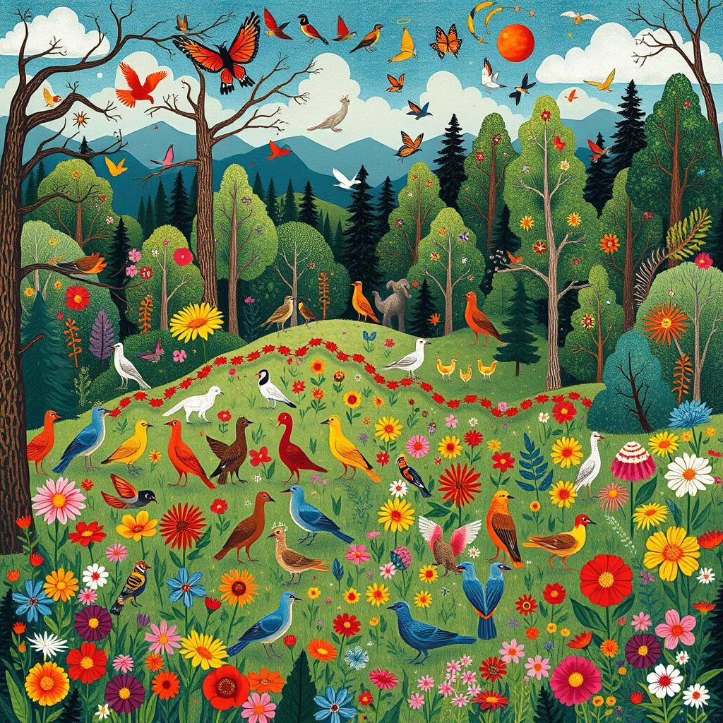 Vibrant Wildlife Map in Graphic Art Style