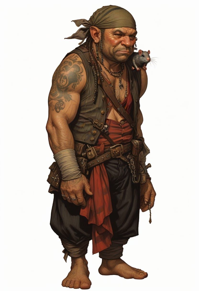 Caribbean Pirate with Rat, Heroic Fantasy Illustration