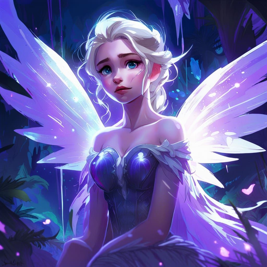 Enchanting Elsa in a Bioluminescent Jungle Garden
