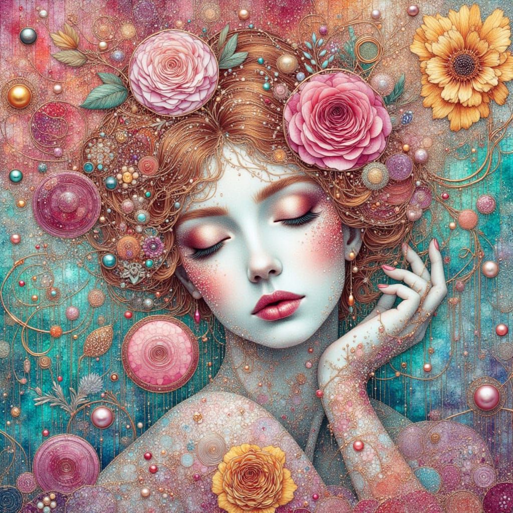 Belle with Rose: Pen and Ink Masterpiece