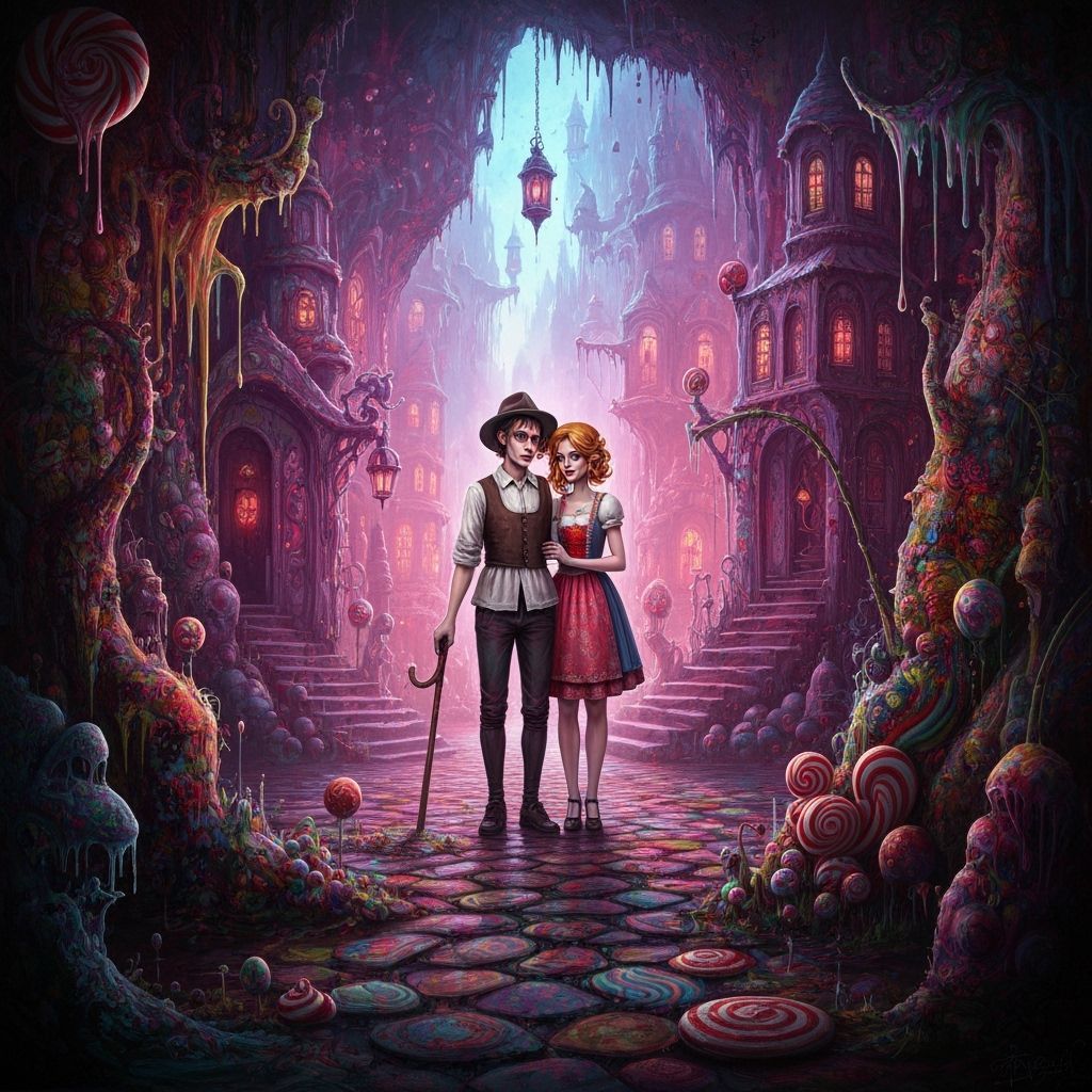 Hansel and Gretel in a Sinister Candyland Wonderland