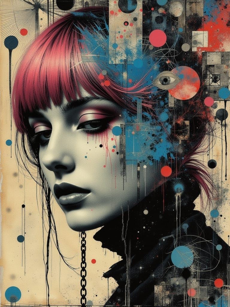 Gothic Portrait of a Melancholic Woman in Abstract Style