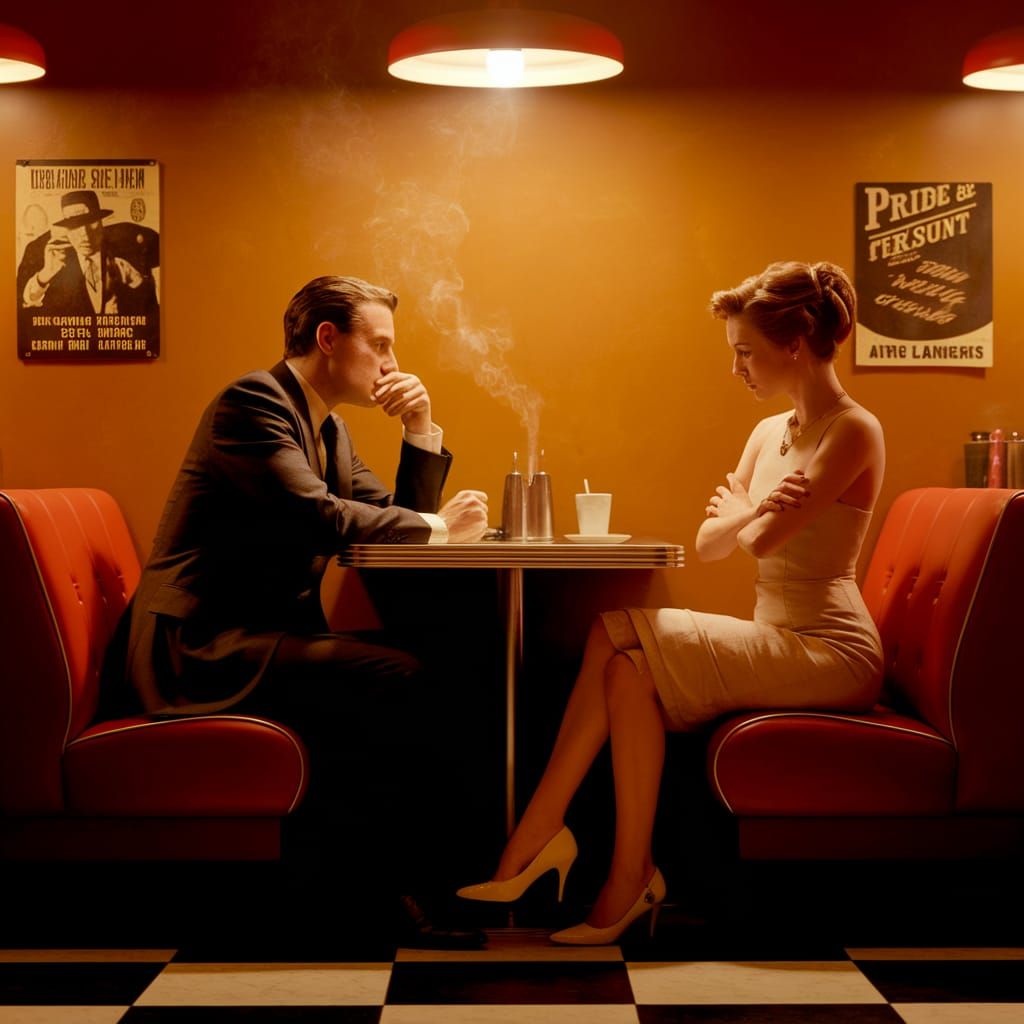 Tense Diner Stand-off in Pulp Fiction Style