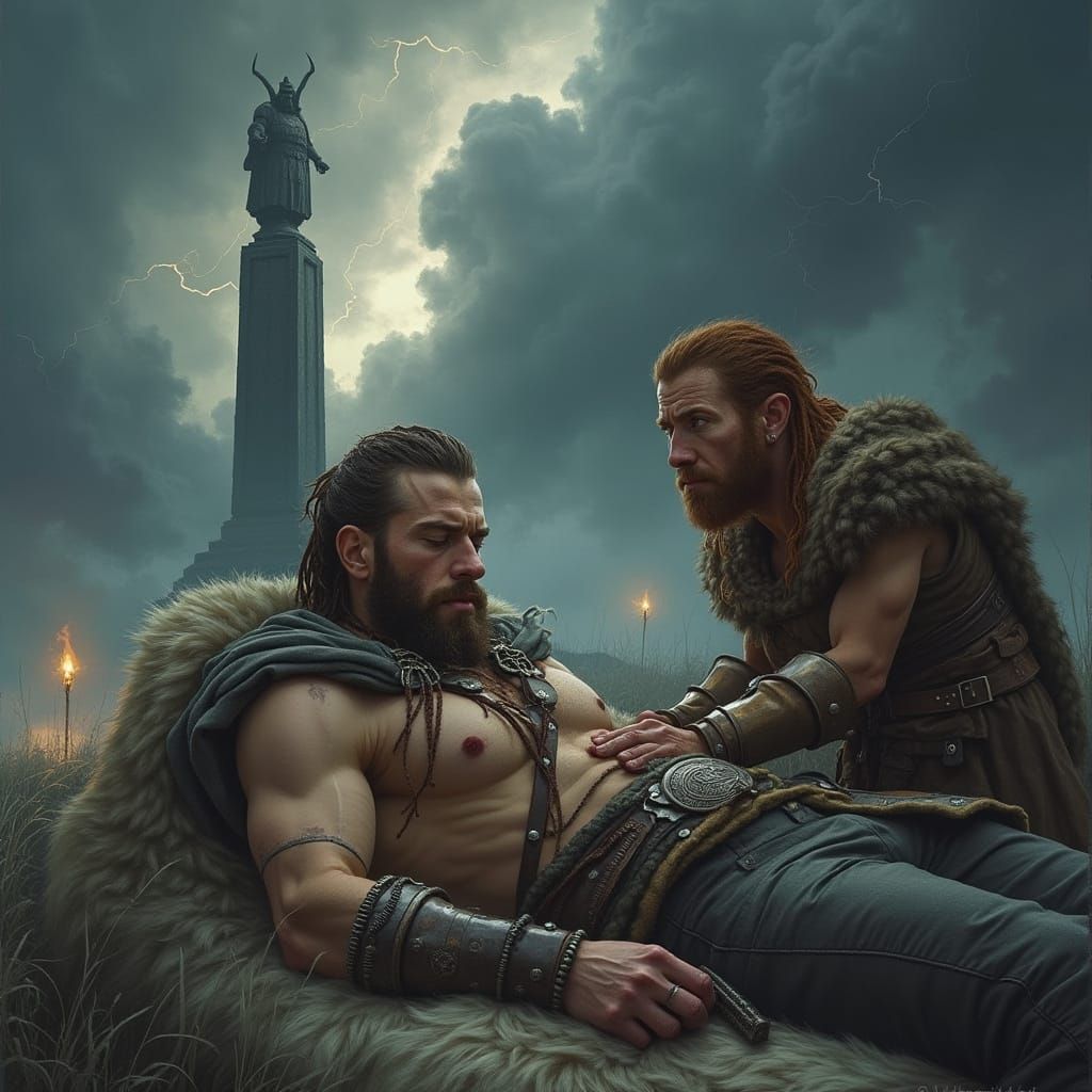 Viking Prince in Mortal Repose, Surrounded by Vigilant Compa...