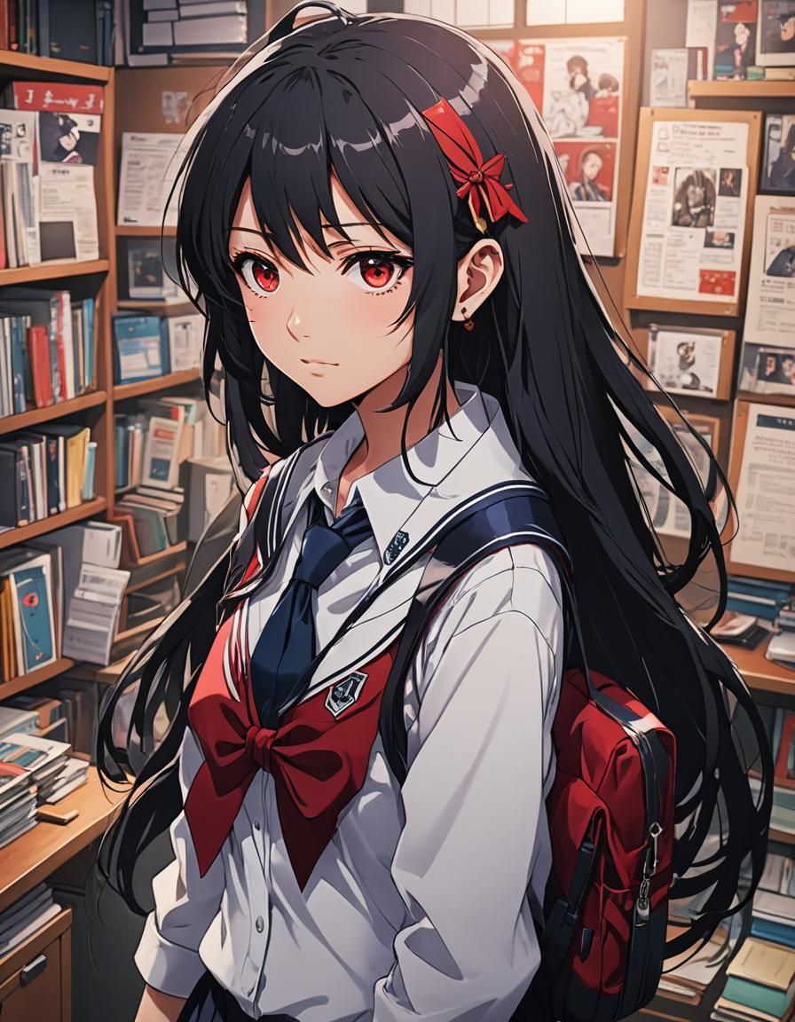 Anime Girl in High School Uniform, Cel-Shaded Style