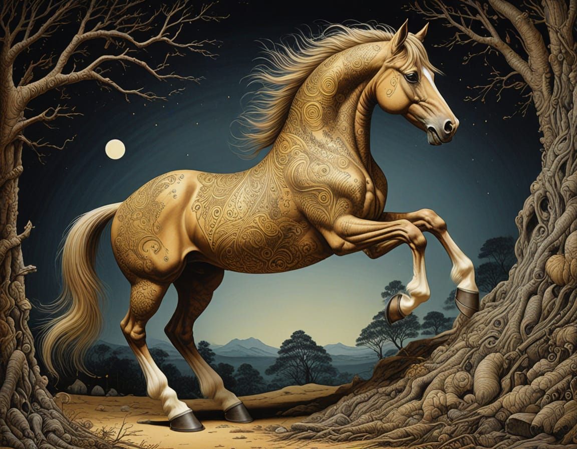 Surreal Horse Hatching: Dreamlike Oil Painting