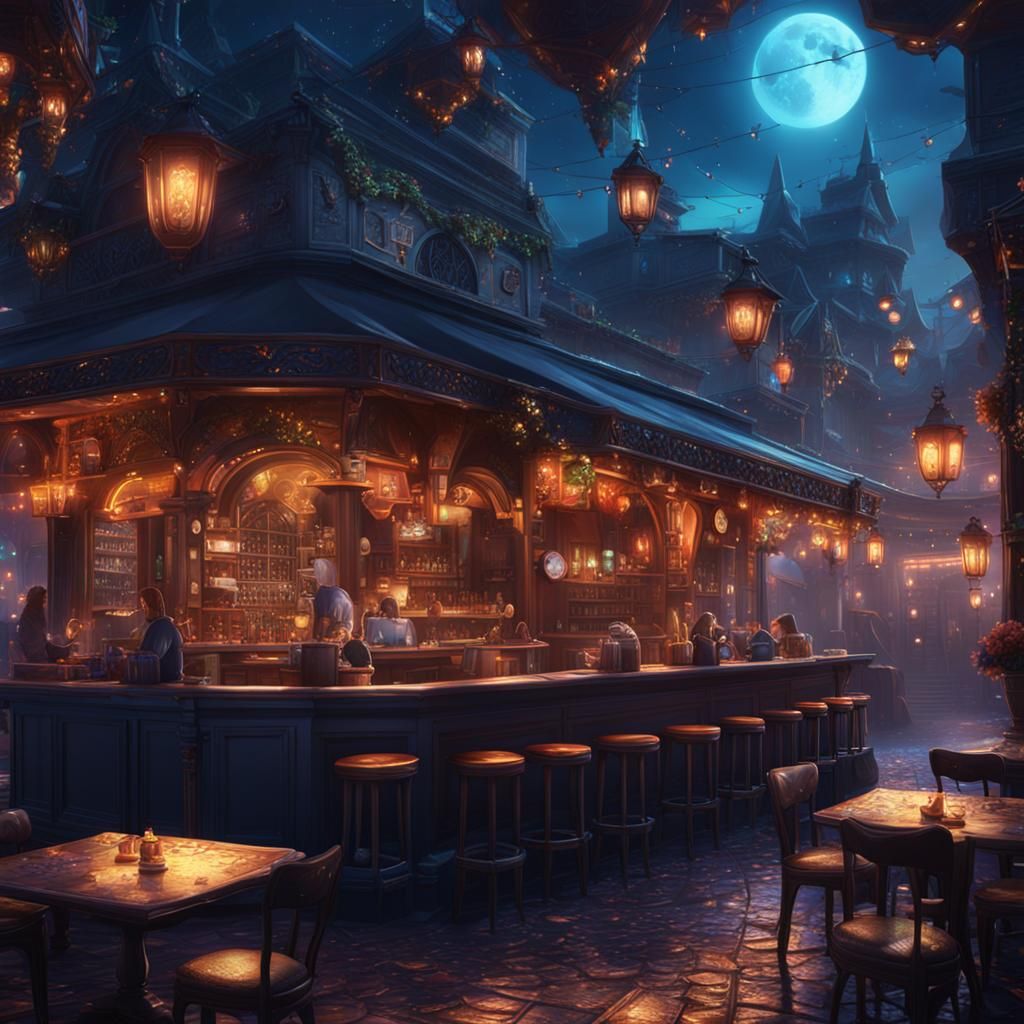 Fantastical Night Cafe Concept Art in Deep Color