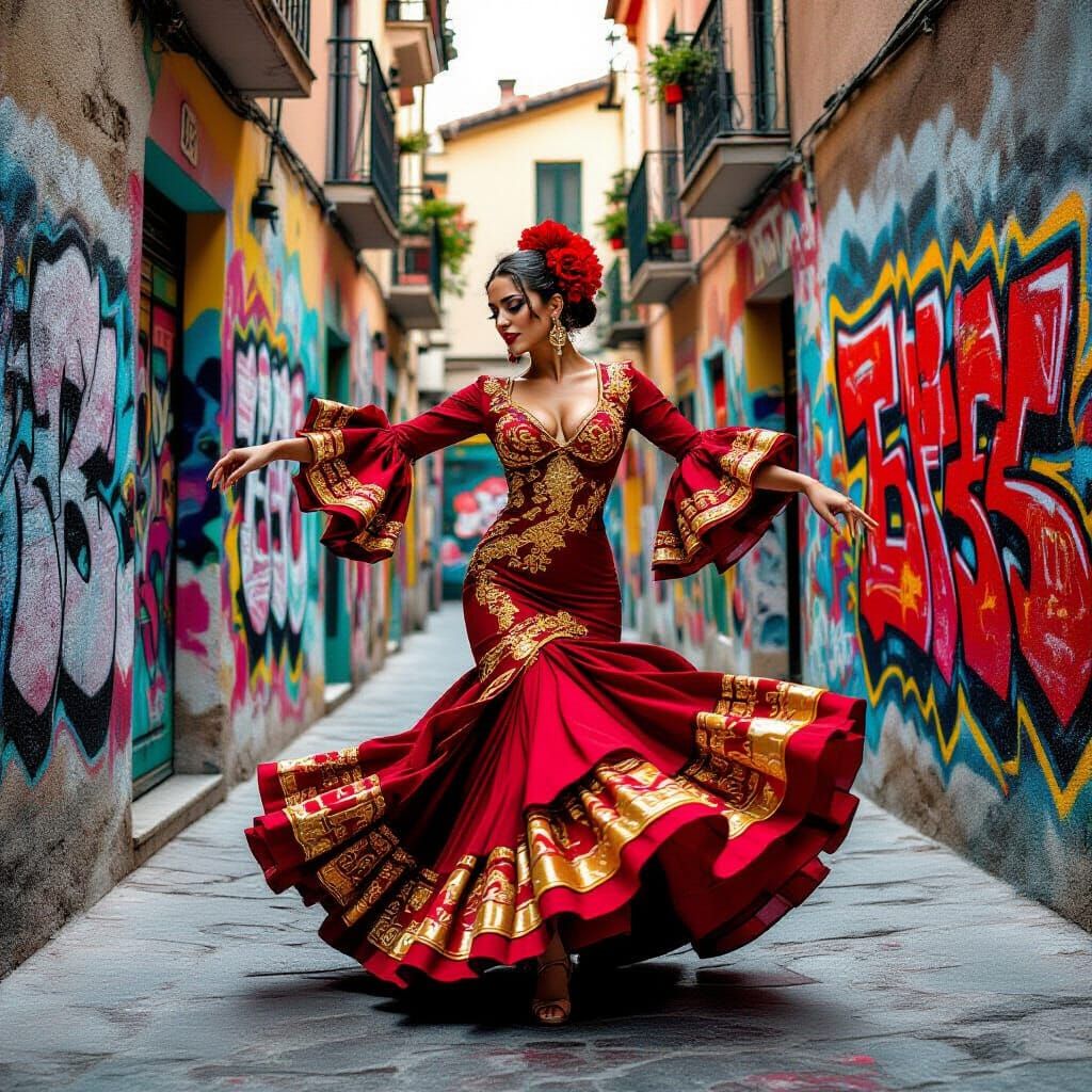 Flamenco Dancer in Graffiti Alleyway