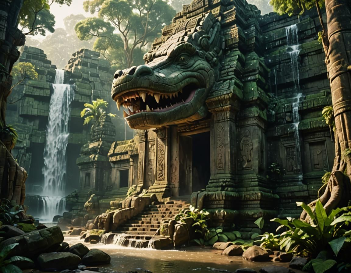 Majestic Waterfall Temple Inspired by Ancient Ruins