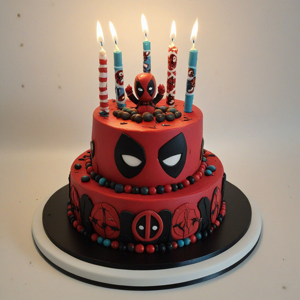 deadpool birthday cake loaded with candles