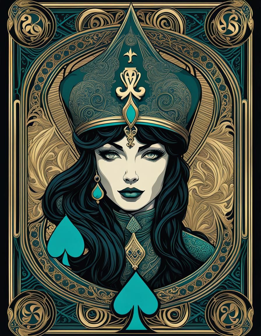 Art Nouveau Female Jack of Spades Playing Card