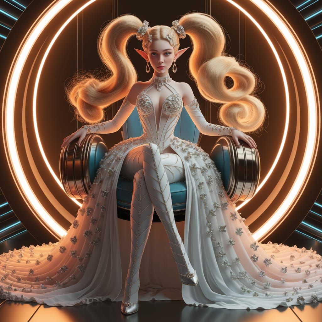 Elegant Elf in Futuristic Techno Setting
