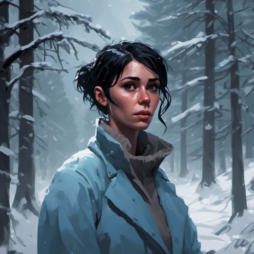 Snarky Detective in Snowy Forest, Hyperdetailed Portrait