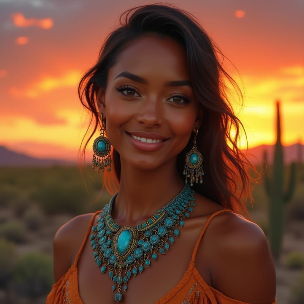 Sultry Desert Goddess in Turquoise Adornments