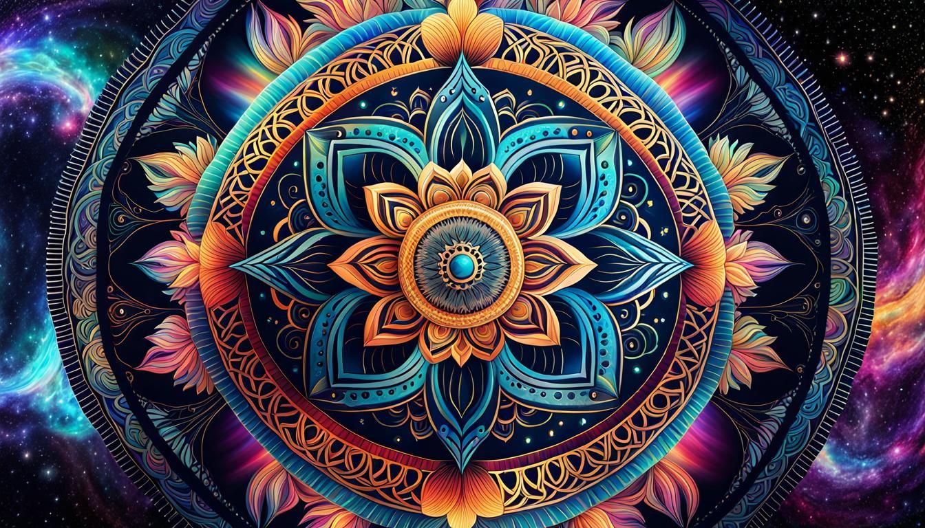 Holographic Astral Mandalas in Mixed Media Style
