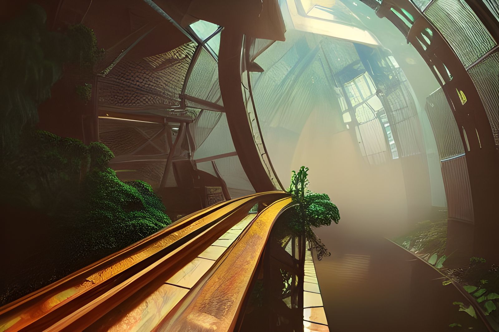 Sci-Fi Waterfall Staircase in Syd Mead Style