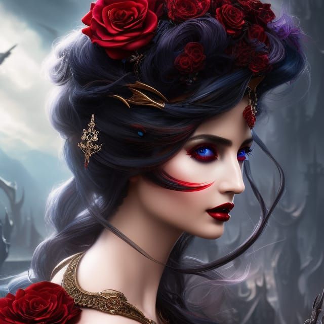 Gothic Dark Fairy with Roses, Fantasy Art