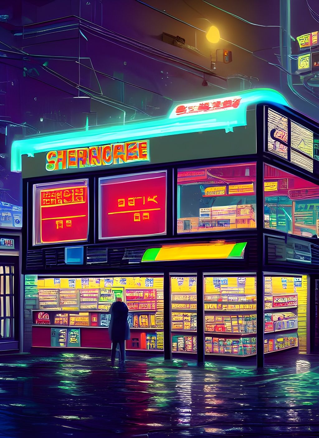 Cyberpunk Convenience Store at Night