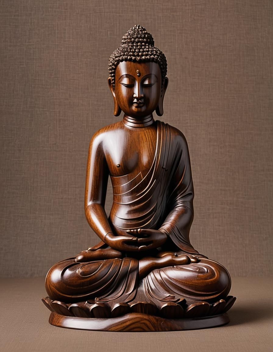 Rosewood Buddha Statuette in Meditation