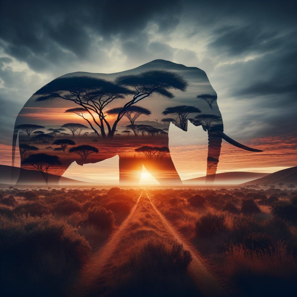 Surreal Elephant Formed from Sunset Savanna Landscape