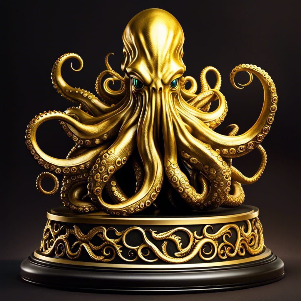 Golden Cthulhu Trophy in Lovecraftian Style