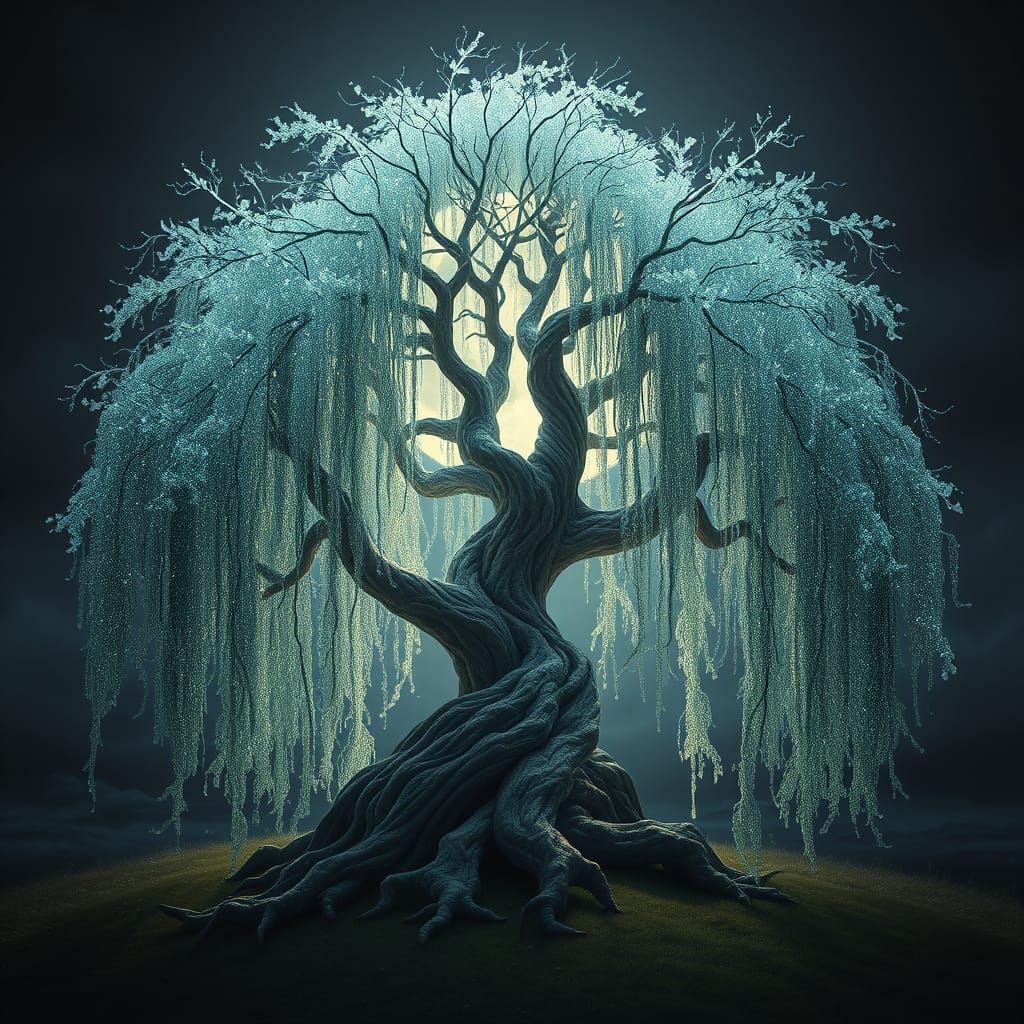 Ethereal Willow Tree in Iridescent Glow