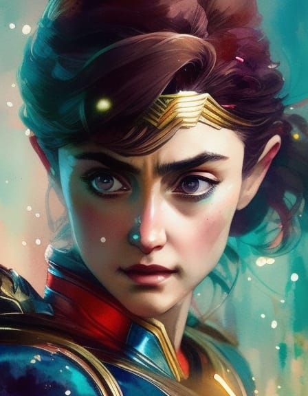 Wonder Woman Manga Watercolor Portrait