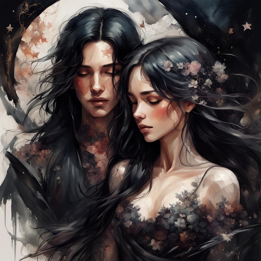 Romantic Fantasy Embrace in Digital Painting Style