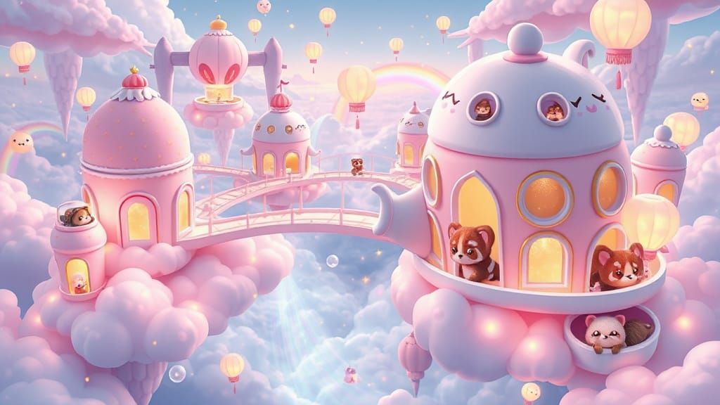 Kawaii Sky Fantasy City Made of Desserts and Animals