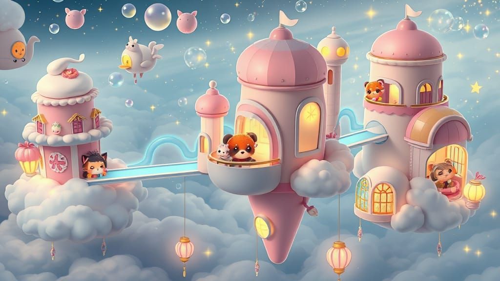 Kawaii Floating City of Cupcakes and Candyfloss Clouds