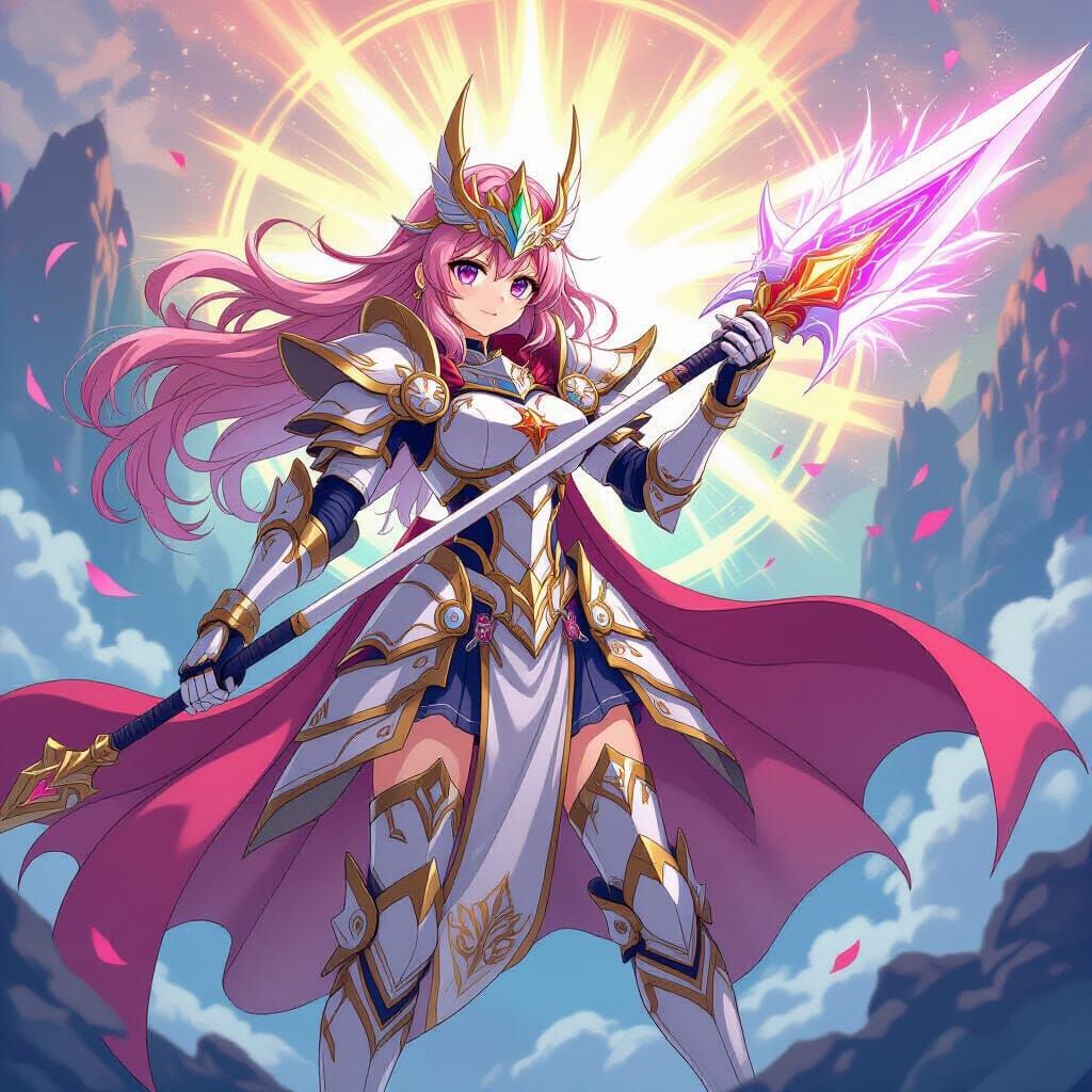 Magical Mecha Knight Girl in Anime Key Visual Style