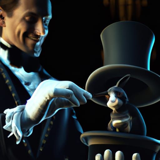 Magician Pulling Rabbit from Hat in Hyperrealistic 3D