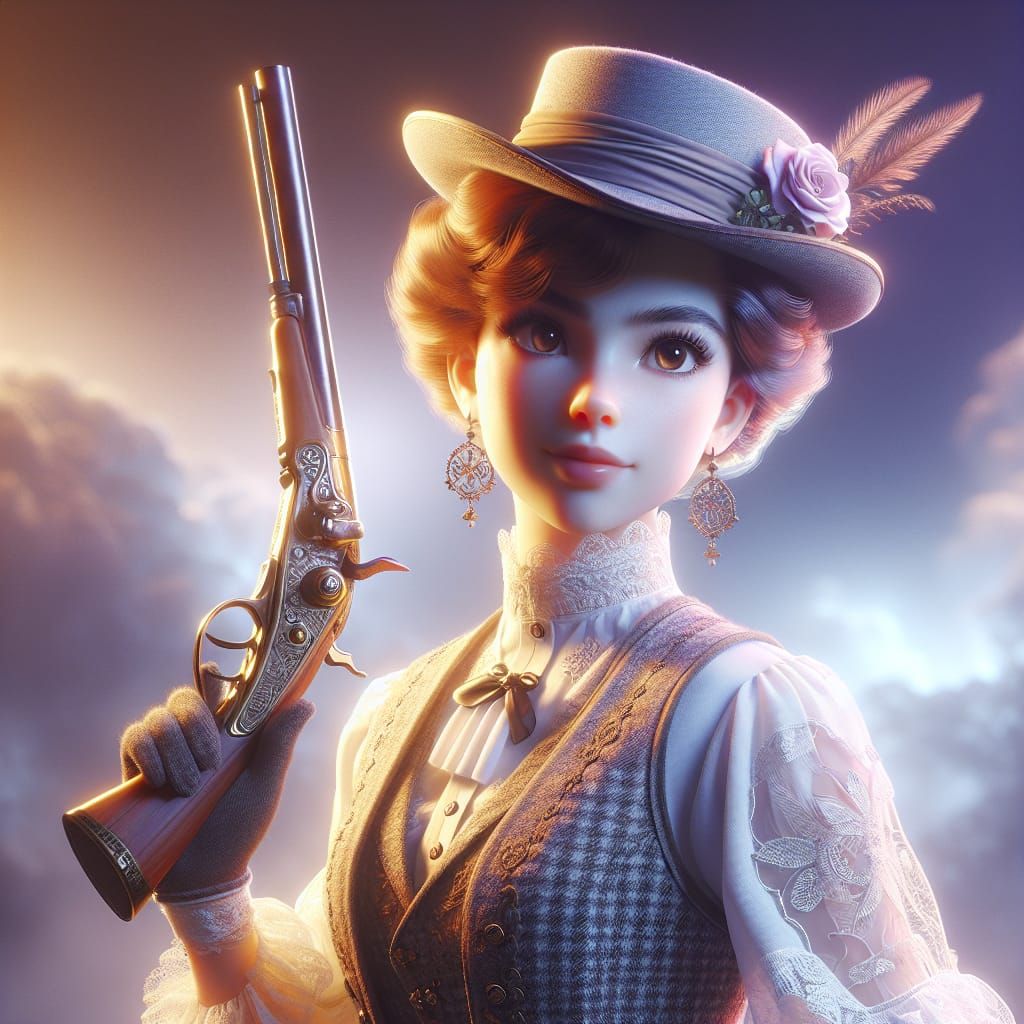 Confident Barmaid with Shotgun in Fantasy Art