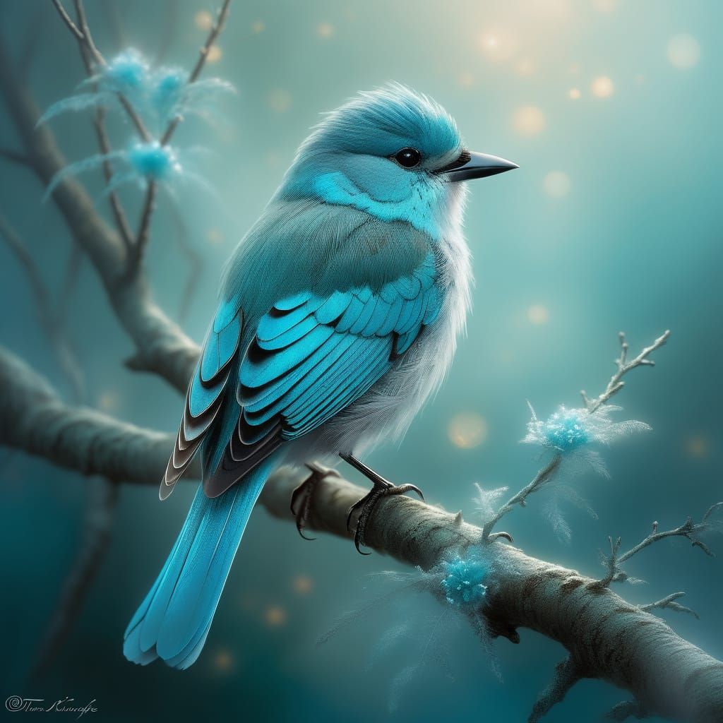 Ethereal Fantasy Bird Perches in Gentle Light