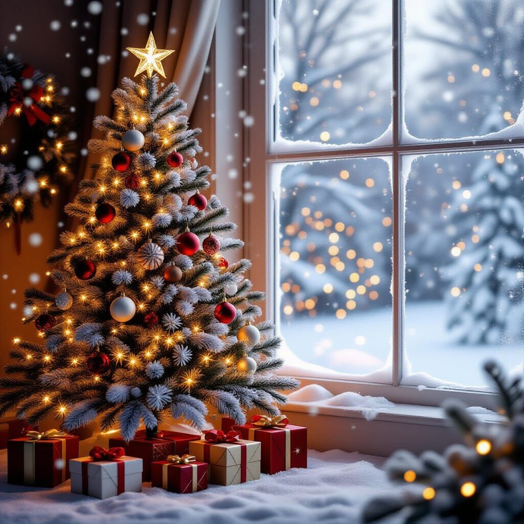 Cozy Christmas Tree Wallpaper with Festive Lights