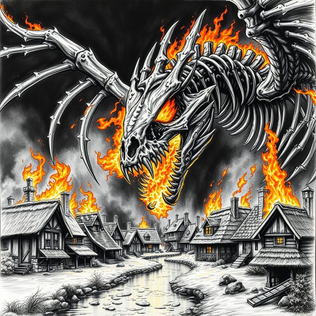 Colossal Skeletal Dragon Engulfed Village in Flames