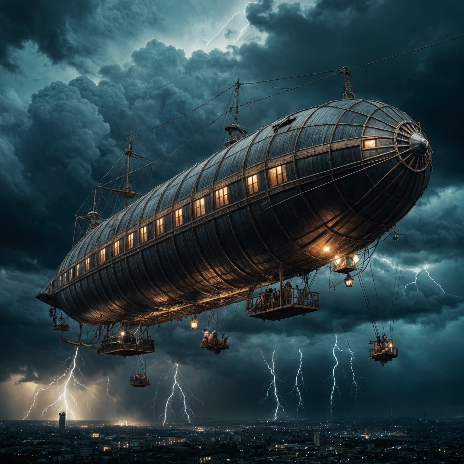 Steampunk Airship Soaring Through Stormy Skies
