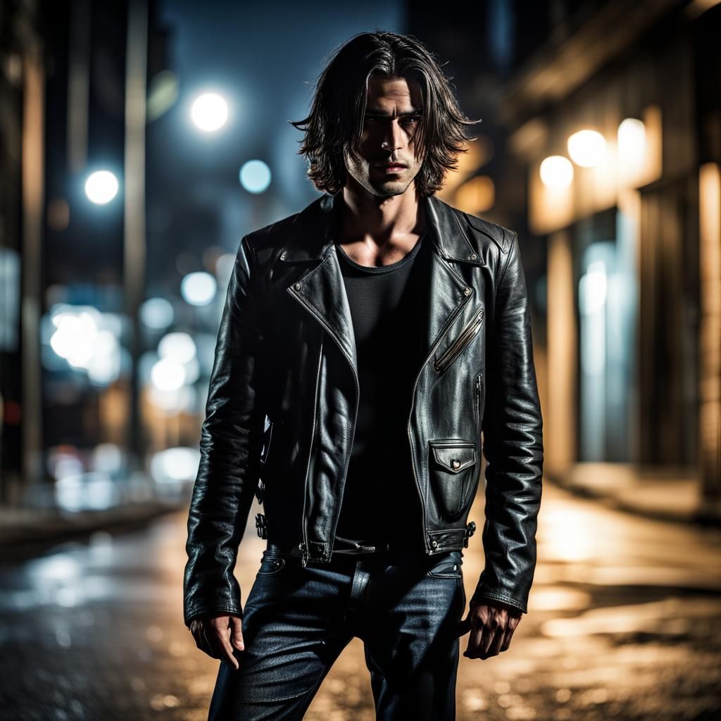 Worried Young Man Silhouette on Dark Street