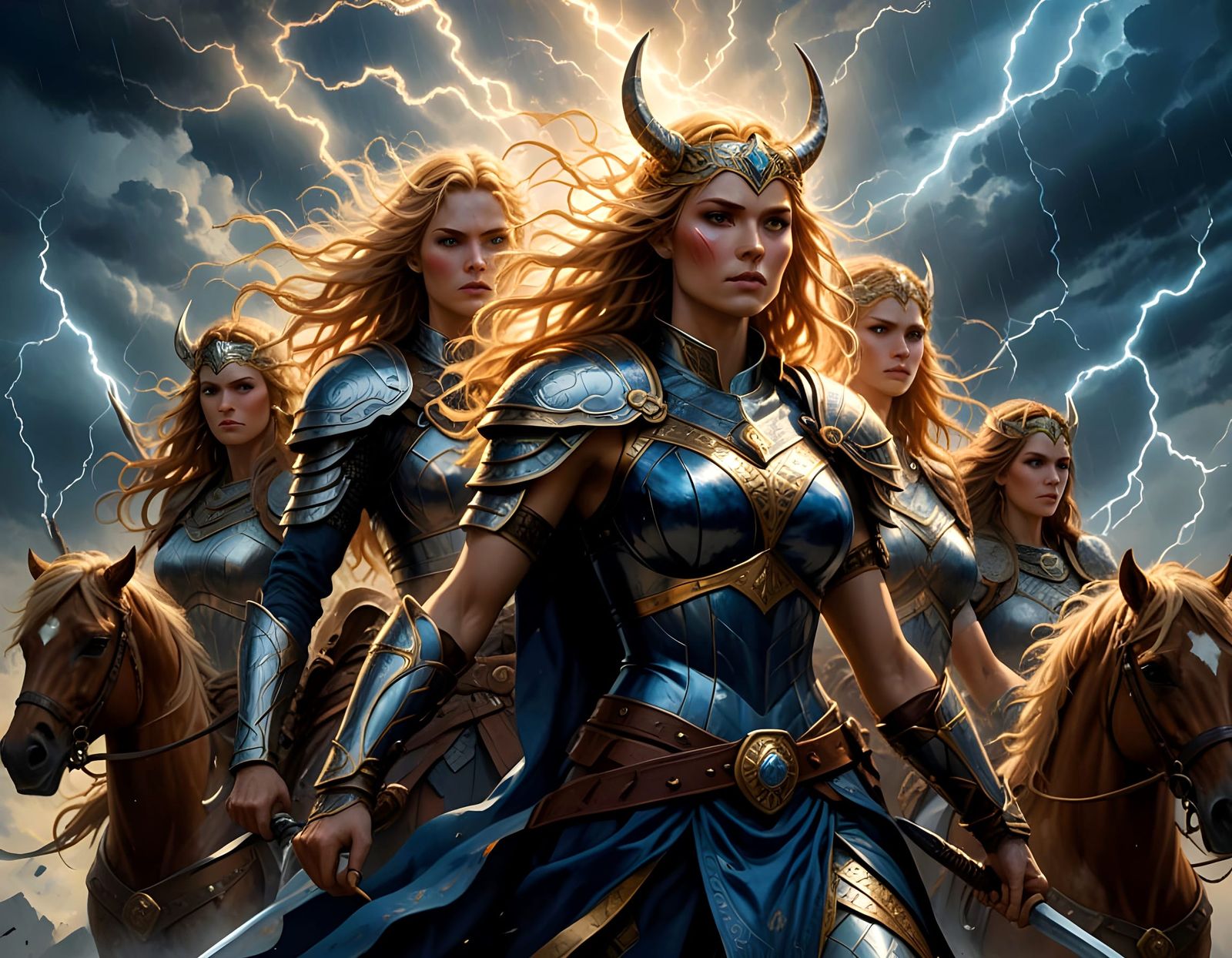 Valkyries Ride Through a Stormy Sky in Epic Hyperrealistic A...