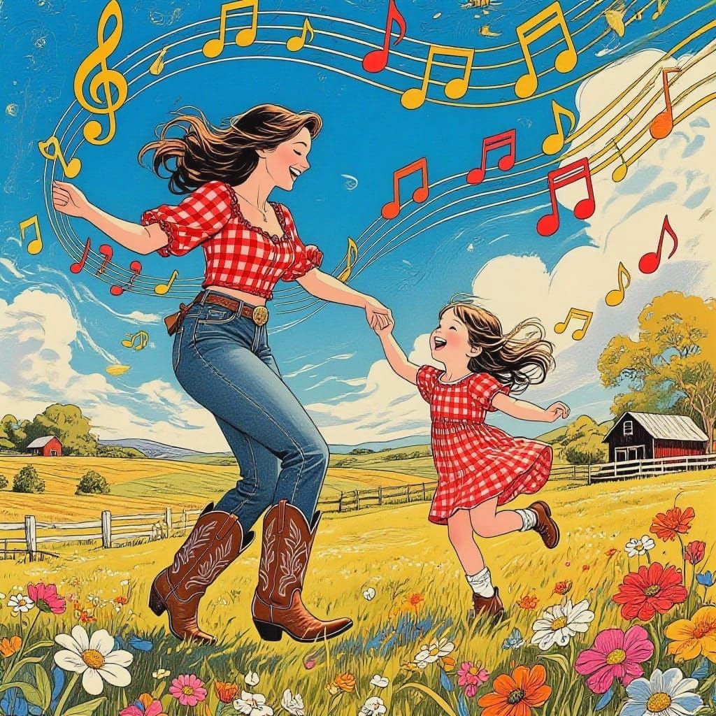 Joyful Mother-Daughter Dance on a Sunny Country Day