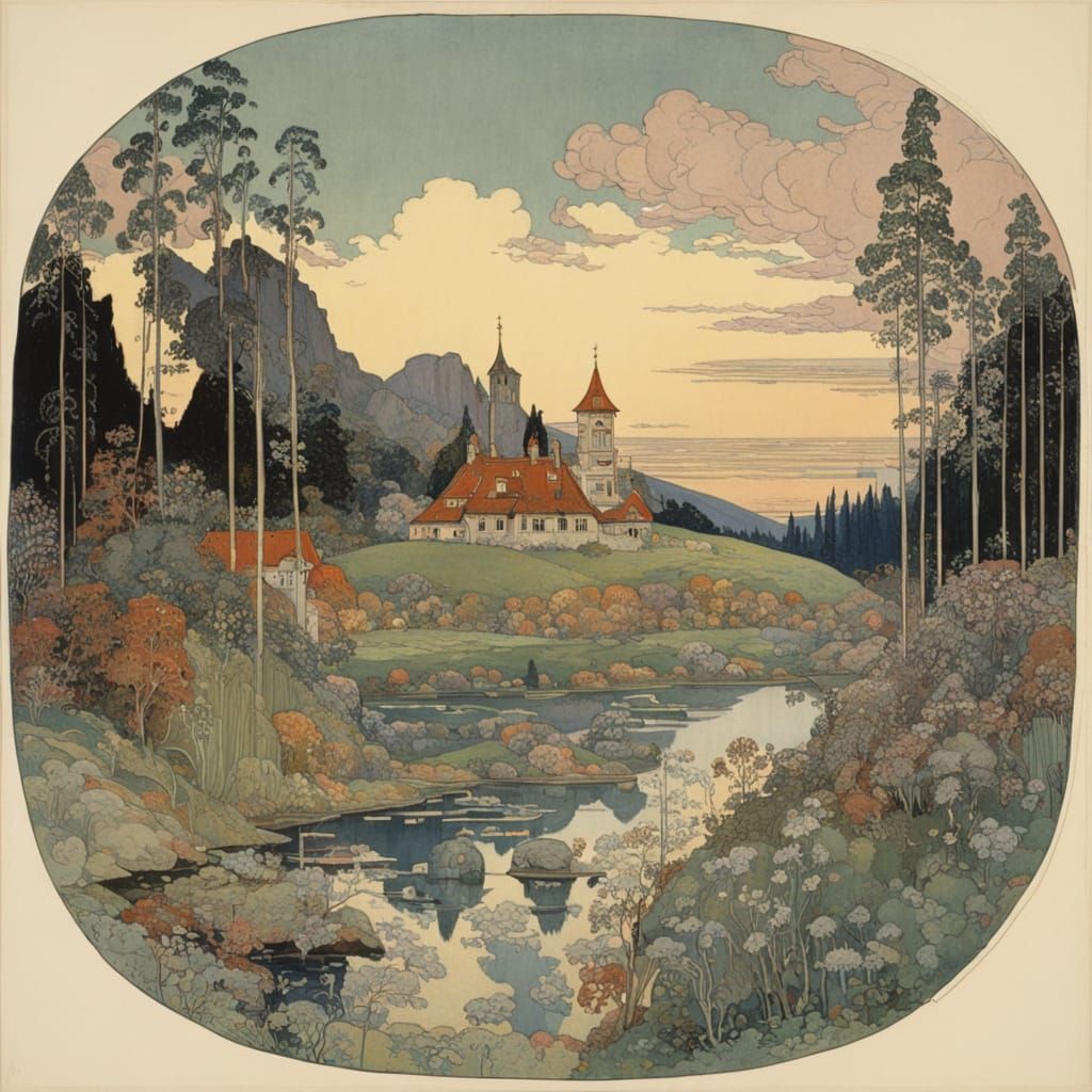 Whimsical Landscape Painting in Dreamlike Style