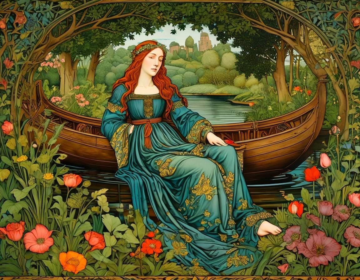 Lady of Shalott in Pre-Raphaelite Style