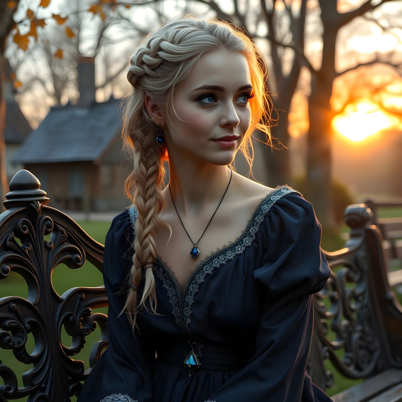 Norse Goddess on Village Green at Sunset