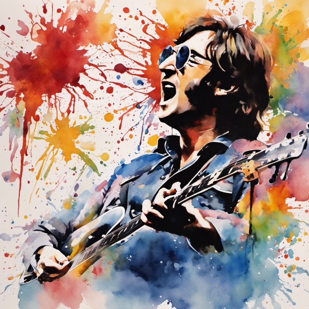 John Lennon Splash Art Watercolor Painting