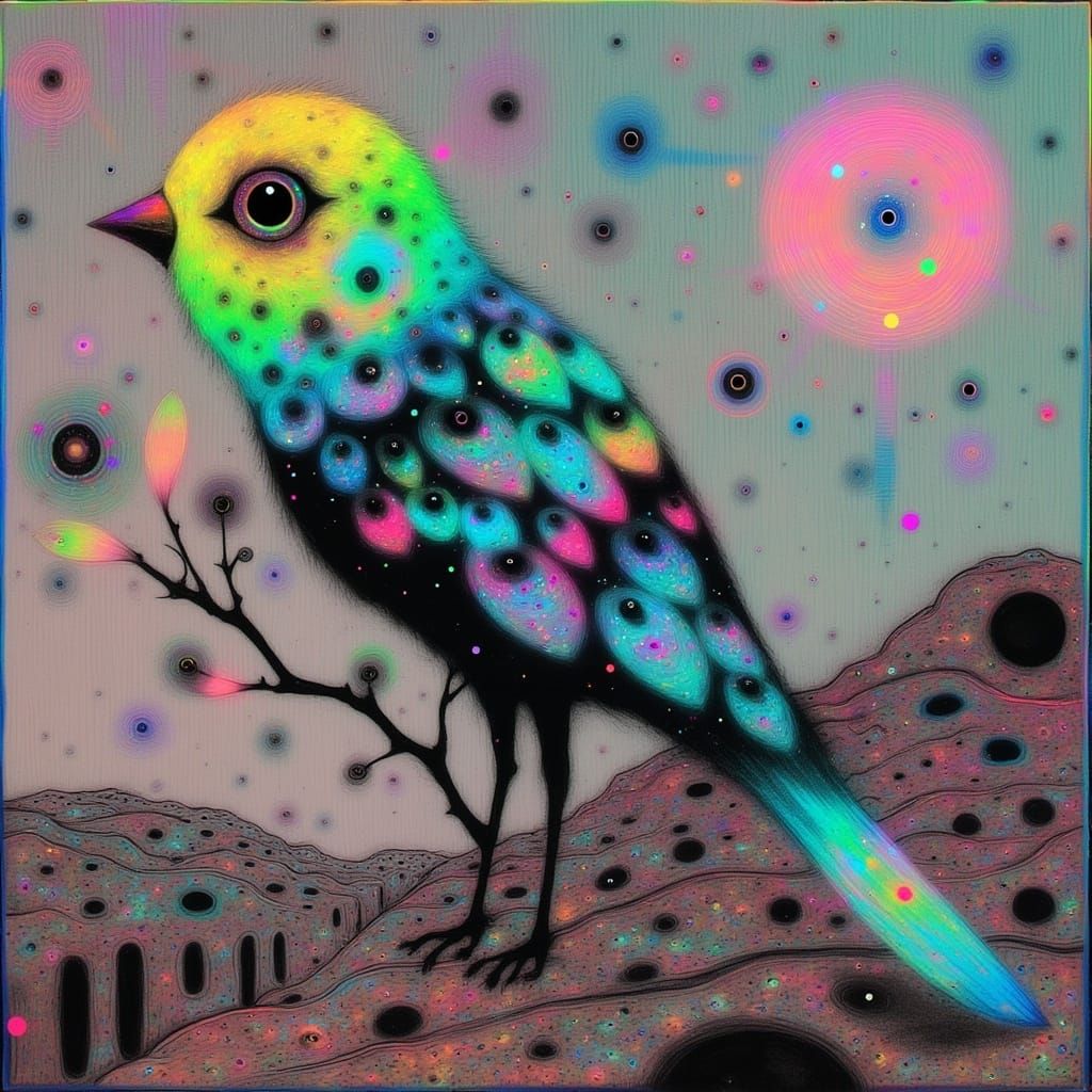 Iridescent Glass Rosella in Vibrant Kaleidoscope