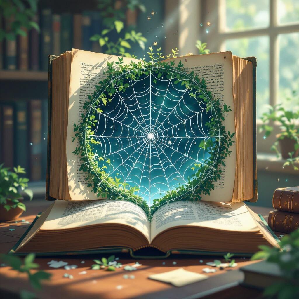 Enchanted Web Portal Opens in Antique Book, Ghibli Anime Sty...